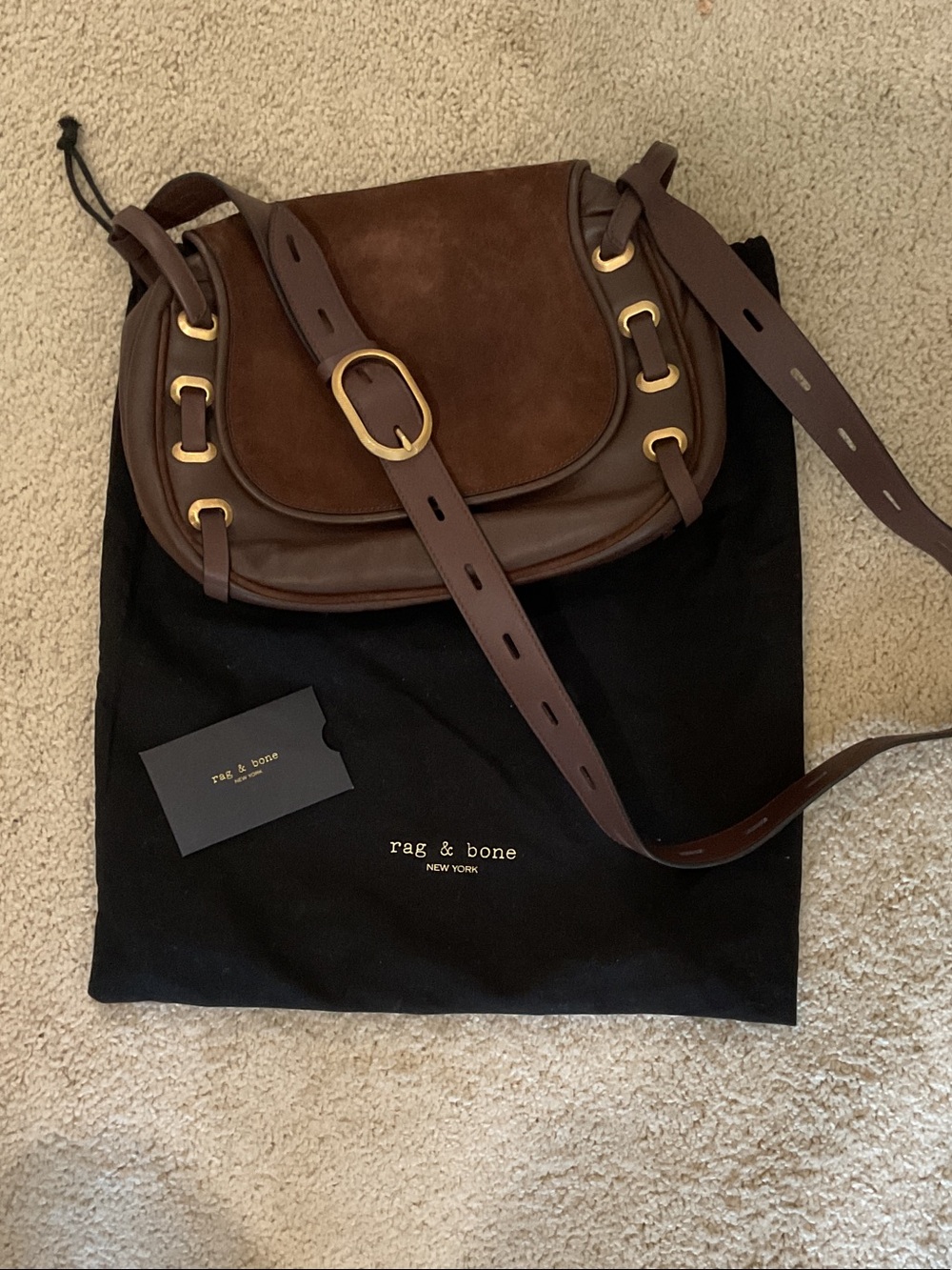 New rag & bone saddle legend suede and Leather Crossbody